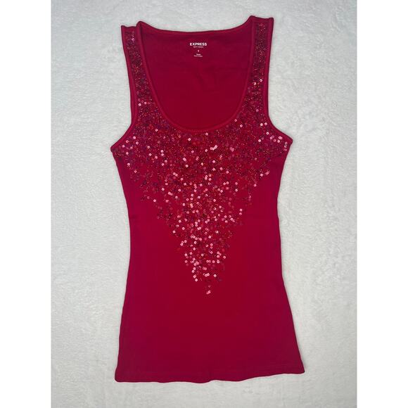 Express Magenta Sequined Going Out Tank Top Sexy Basic Layer y2k Bratz Glam sz S - Picture 1 of 5